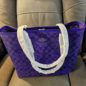NWT Coach Signature City Tote Bag In Purple with Floral Interior